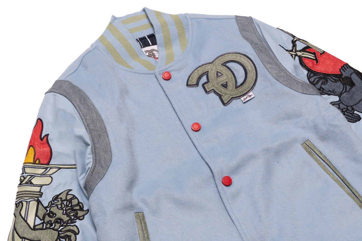 F1071 CASA De Wool Varsity Jacket - Blue From Makobi Jeans USA