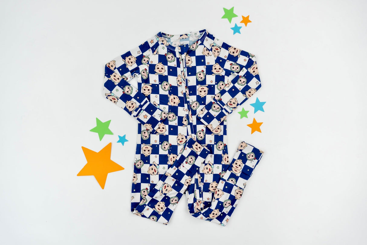 Dream Big Little Co x CoComelon JJ STARRY NIGHT CHECKERS DREAM ROMPER from DREAM BIG LITTLE CO
