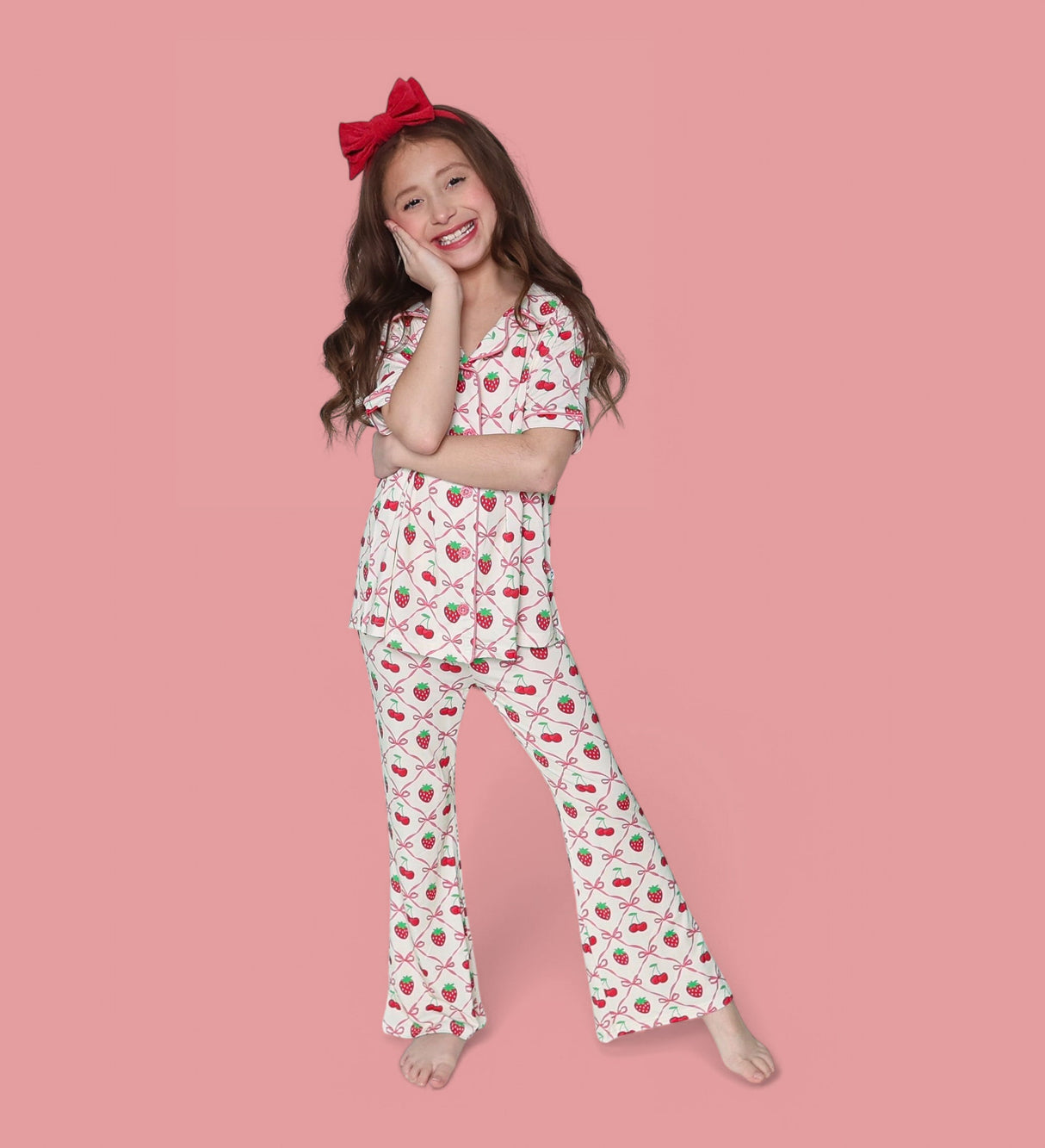 CHERRY BOW BERRY DREAM GIRL'S FLARE SET from DREAM BIG LITTLE CO