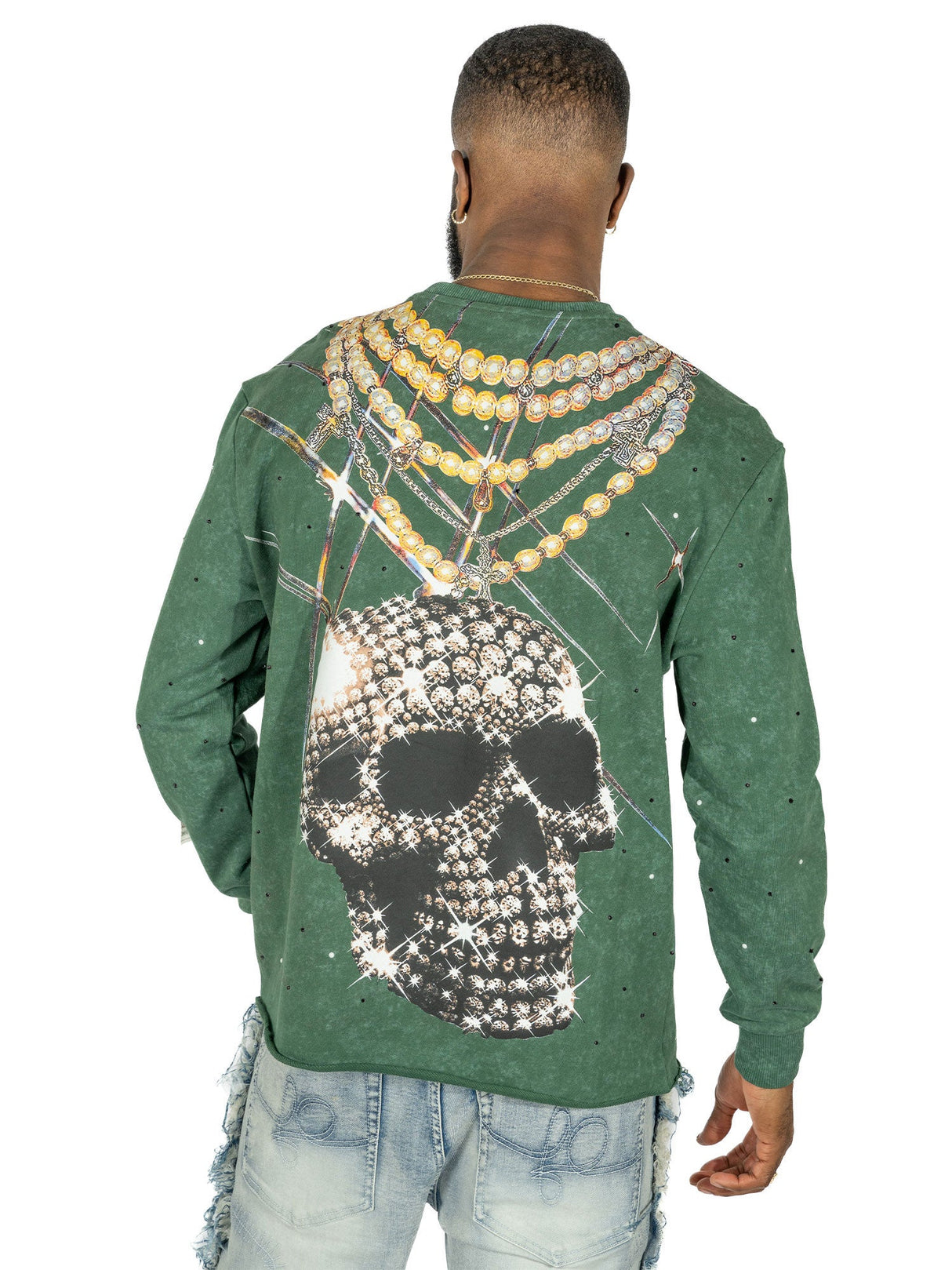 F4121 Sinners Welcome Crewneck Sweatshirt - Green From Makobi Jeans USA