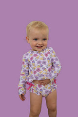 SWEET SUMMER DREAM RASH GUARD RUFFLE TWO-PIECE SWIM SUIT from DREAM BIG LITTLE CO