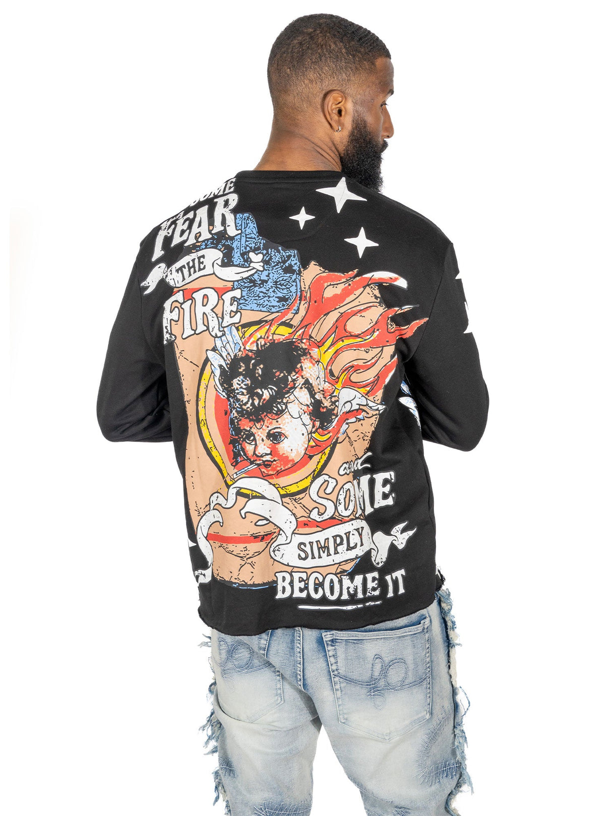F4330 Heaven Sent Crewneck Sweatshirt - Black From Makobi Jeans USA