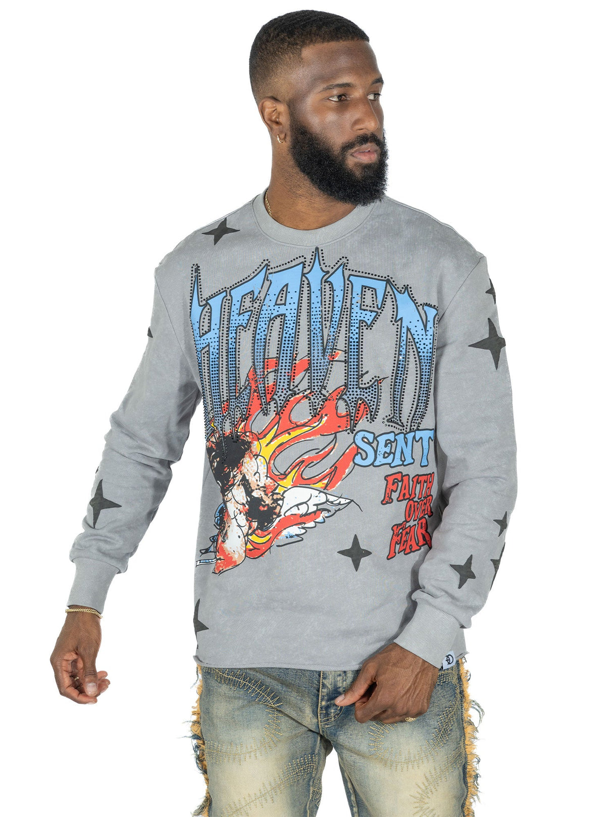 F4330 Heaven Sent Crewneck Sweatshirt - Gray From Makobi Jeans USA