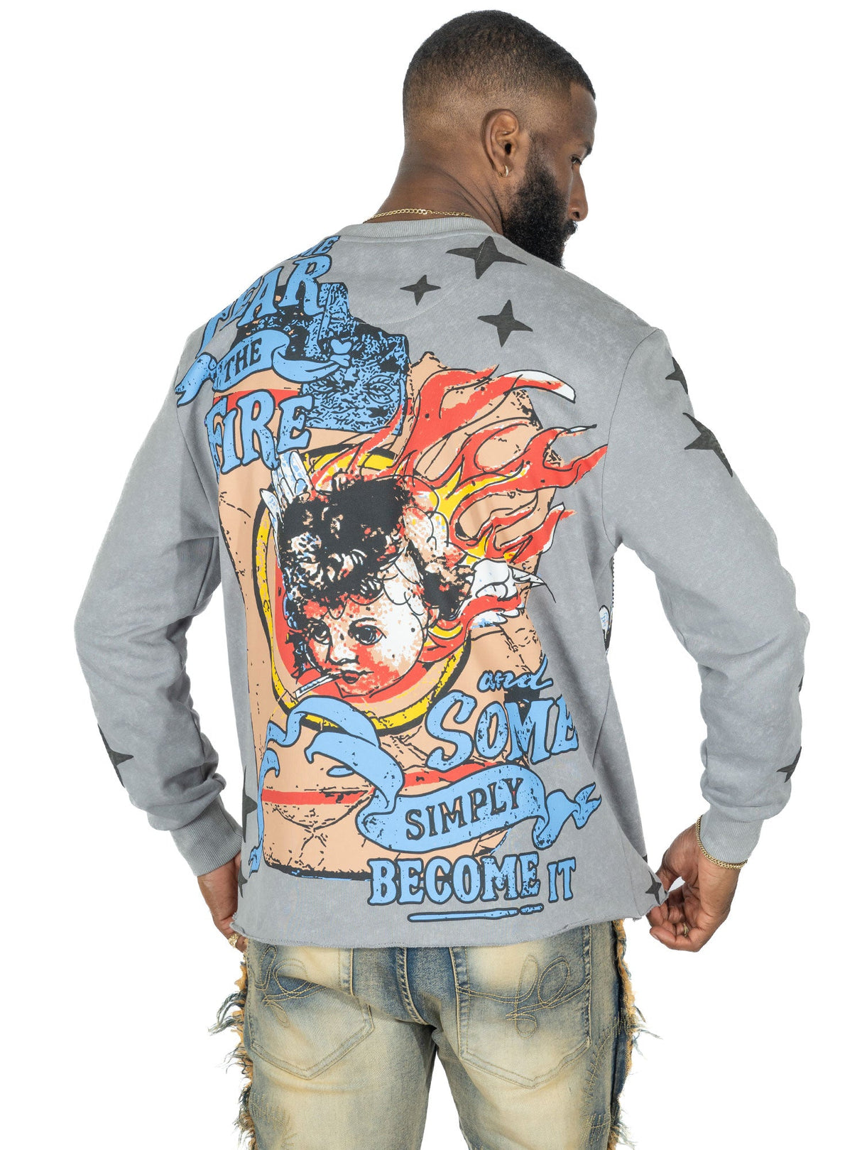 F4330 Heaven Sent Crewneck Sweatshirt - Gray From Makobi Jeans USA