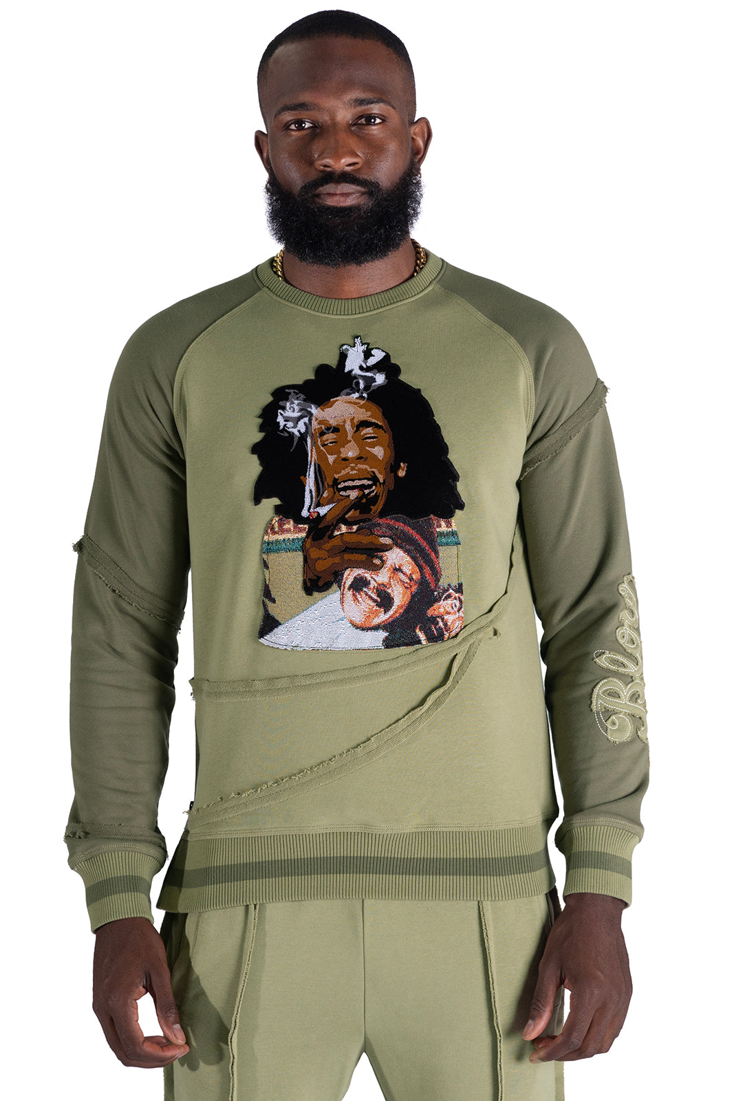 F4359 Frost Blow Sweatshirt- Olive From Makobi Jeans USA