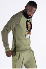F4359 Frost Blow Sweatshirt- Olive From Makobi Jeans USA
