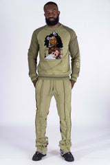 F4359 Frost Blow Sweatshirt- Olive From Makobi Jeans USA