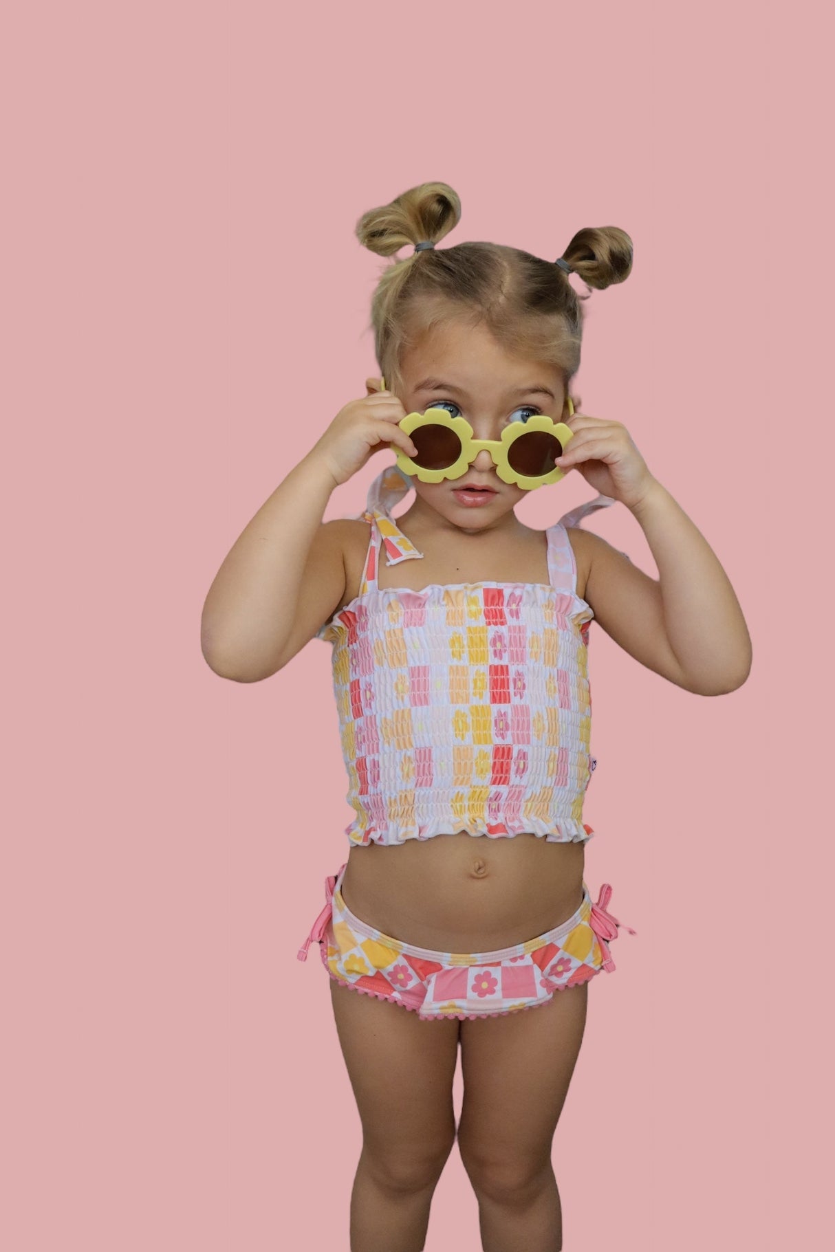 SUMMER SUNSET CHECKERS DREAM SMOCKED TANKINI TWO PIECE SWIM SUIT from DREAM BIG LITTLE CO