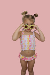 SUMMER SUNSET CHECKERS DREAM SMOCKED TANKINI TWO PIECE SWIM SUIT from DREAM BIG LITTLE CO