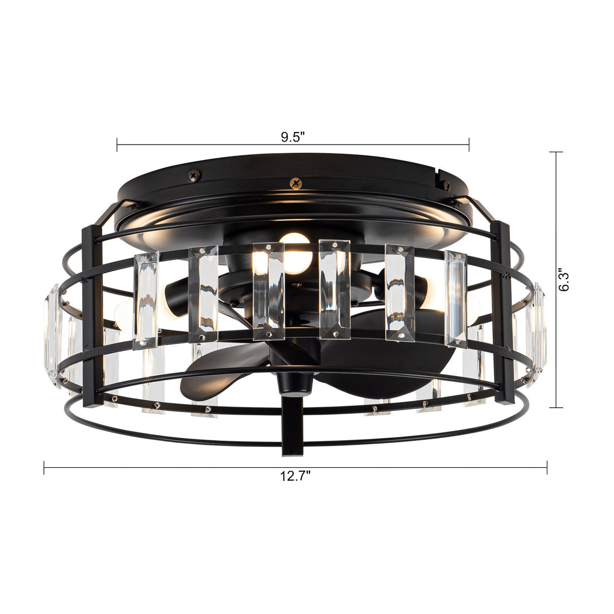 Modern DC Motor Flush Mount Reversible Crystal Ceiling Fan with Lighting and Remote Control From ParrotUncle