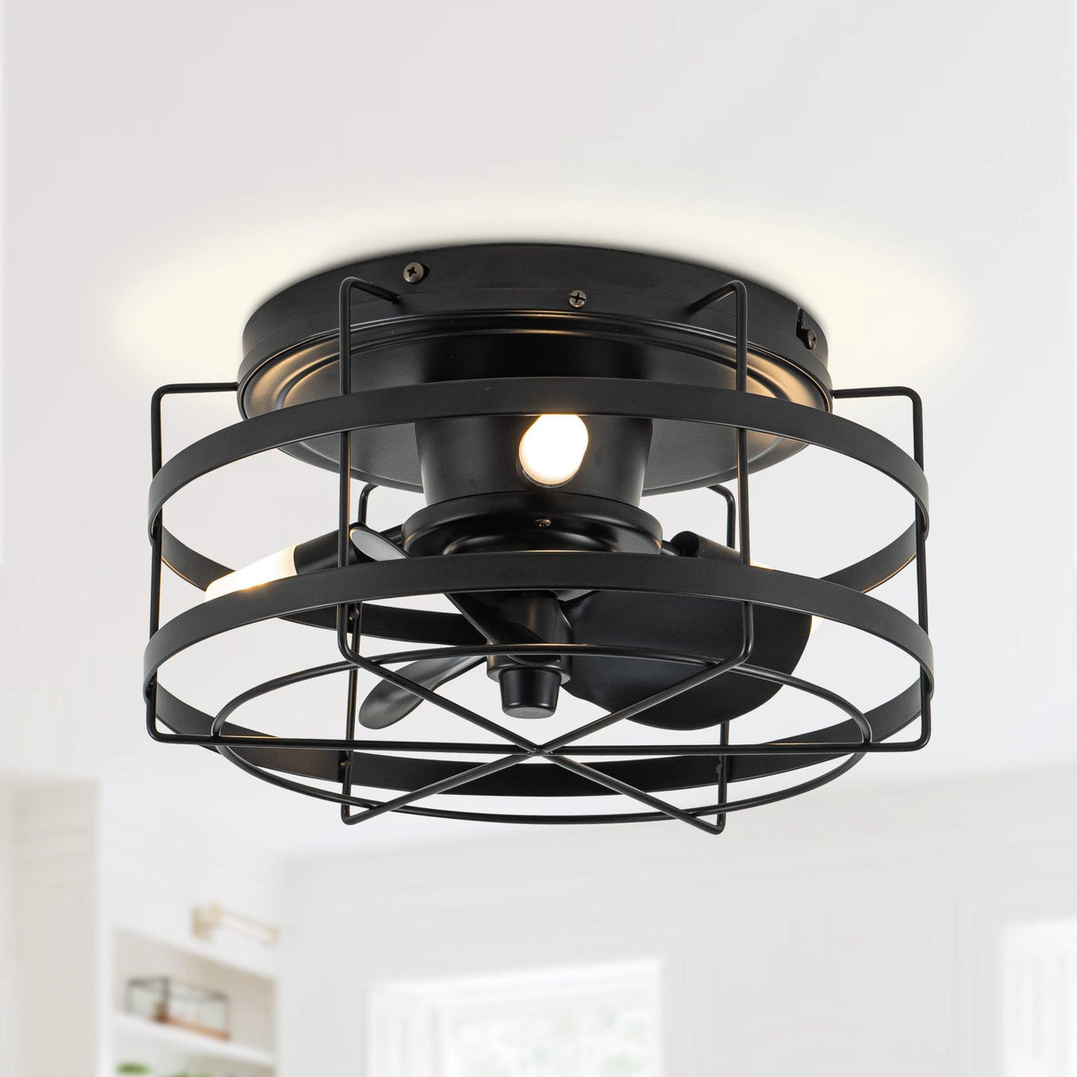 Madurai Farmhouse Flush Mount Reversible Ceiling Fan with Lighting and Remote Control From ParrotUncle