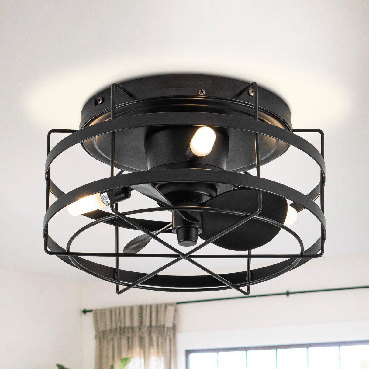 Madurai Farmhouse Flush Mount Reversible Ceiling Fan with Lighting and Remote Control From ParrotUncle
