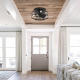 Madurai Farmhouse Flush Mount Reversible Ceiling Fan with Lighting and Remote Control From ParrotUncle