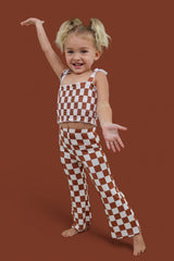 COPPER CHECKERS DREAM SMOCKED FLARE SET from DREAM BIG LITTLE CO