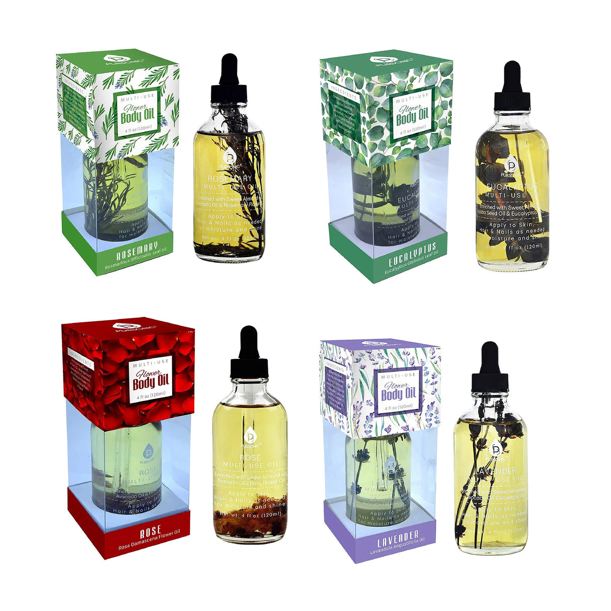 Floral Essence Multi-Use Body Oils Bundle (4 oz each) from Pursonic