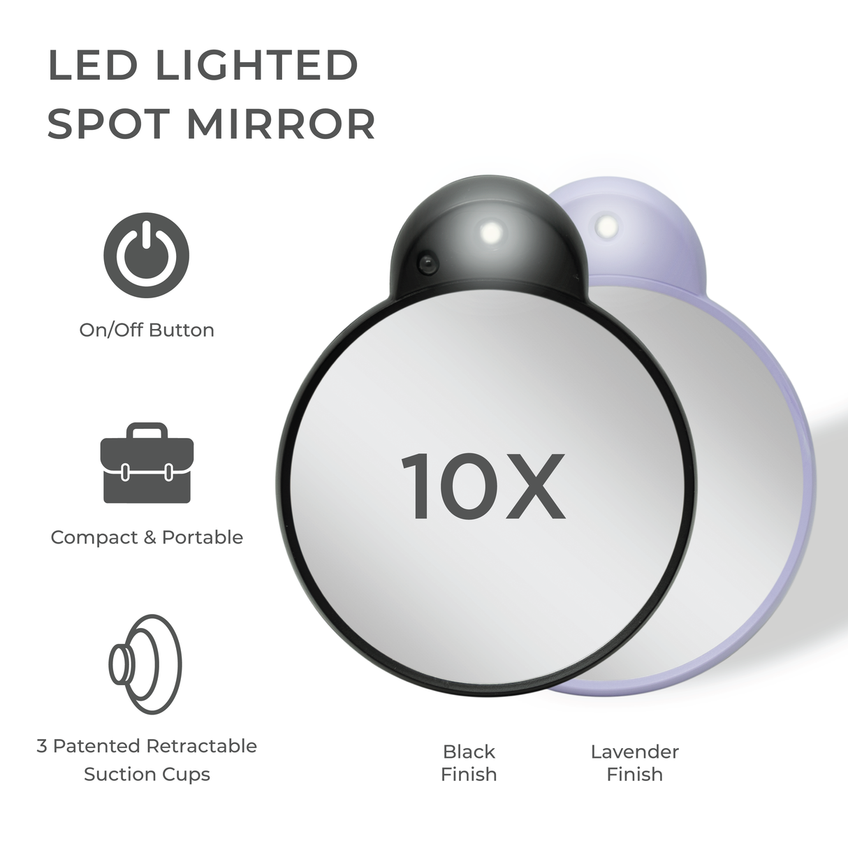 Lighted Compact Mirror with Magnification & Retractable Suction Cups from Zadro