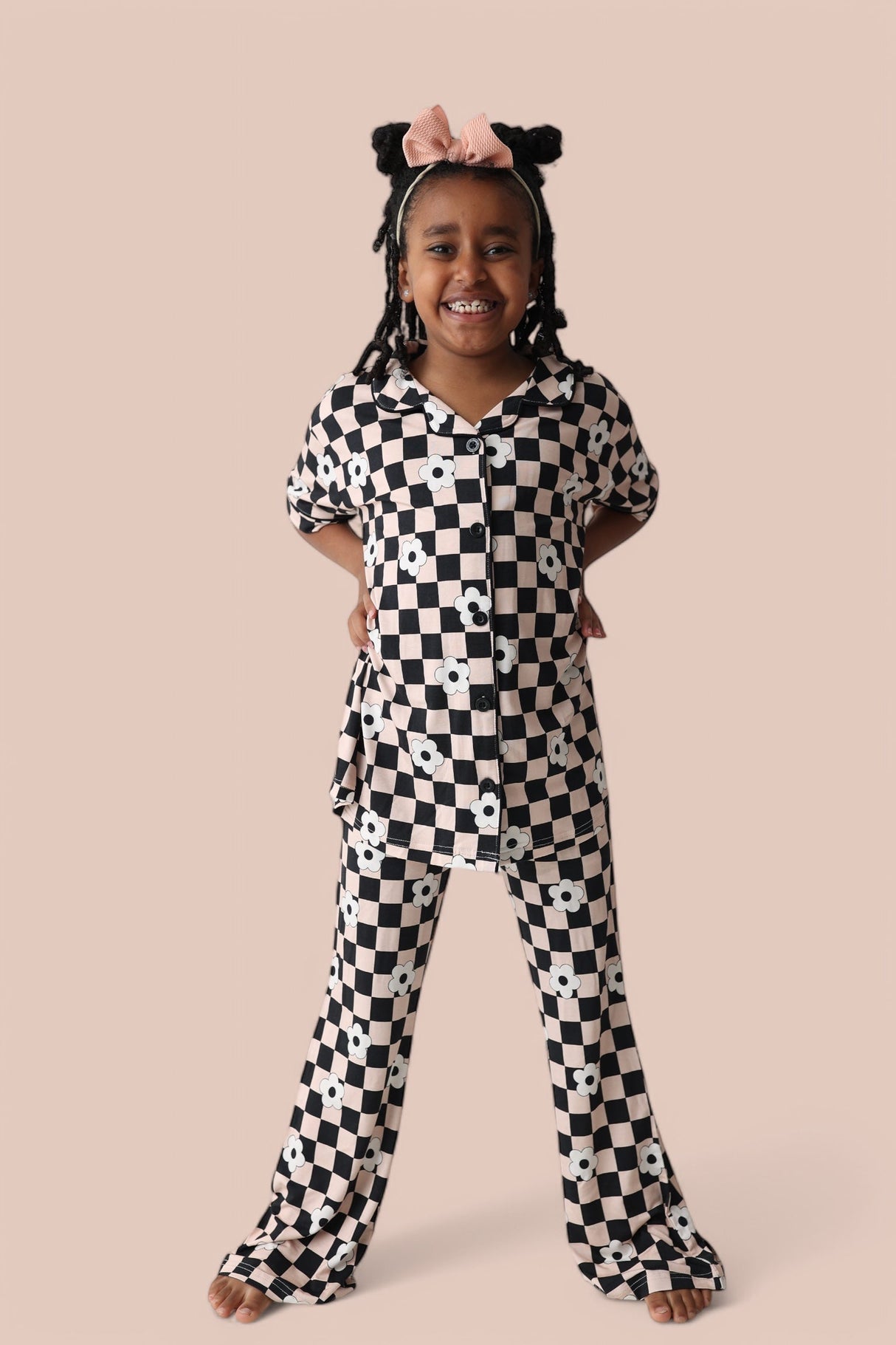 RETRO DAISY CHECKS SHORT SLEEVE DREAM GIRL'S FLARE SET from DREAM BIG LITTLE CO