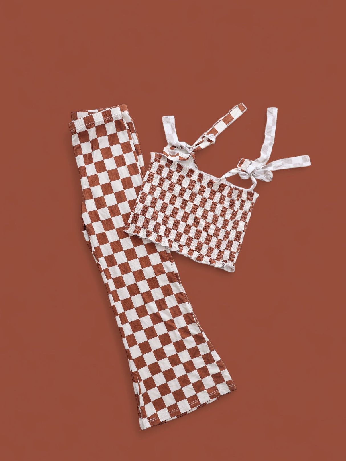 COPPER CHECKERS DREAM SMOCKED FLARE SET from DREAM BIG LITTLE CO