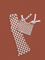 COPPER CHECKERS DREAM SMOCKED FLARE SET from DREAM BIG LITTLE CO