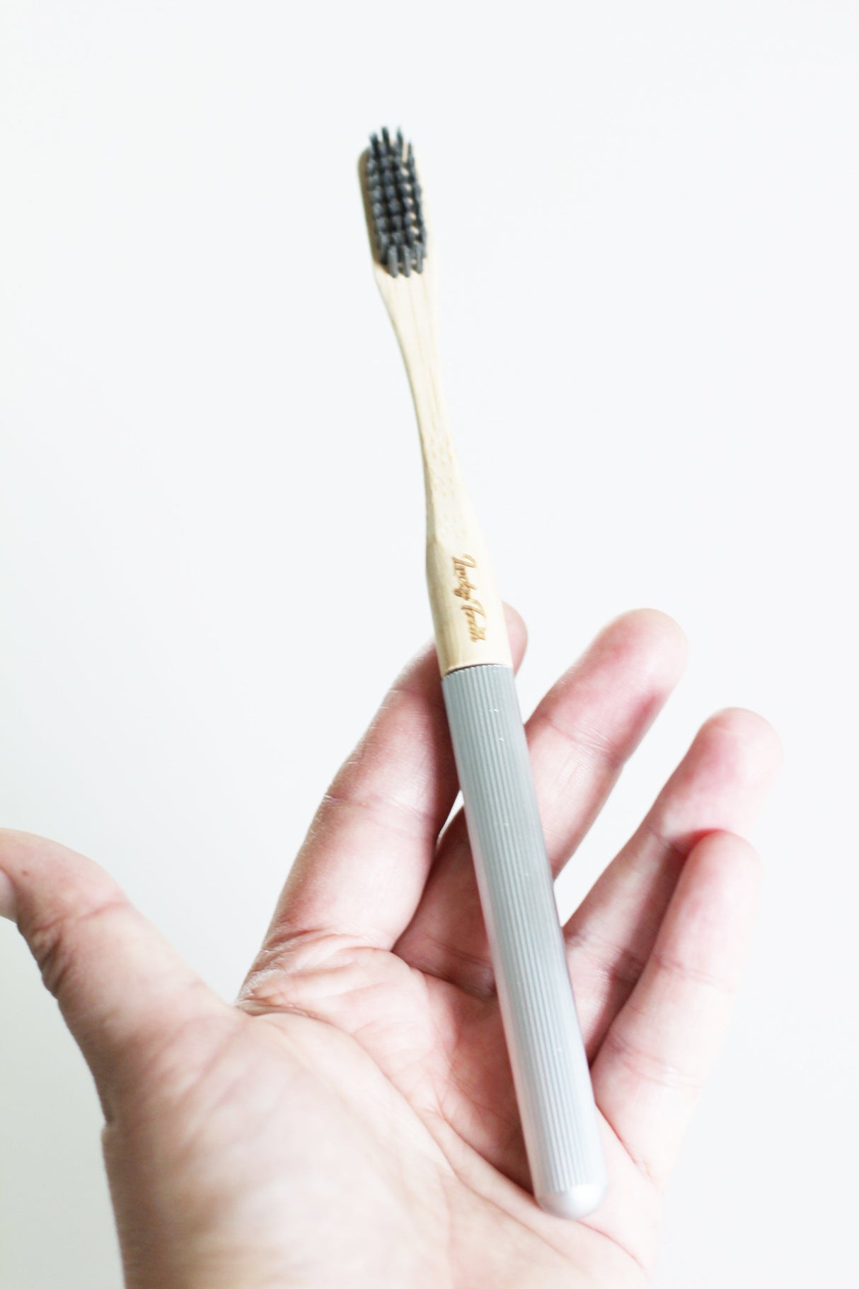 Replaceable Bamboo Toothbrush Aluminum Handle - Soft Charcoal Bristles from Lucky Teeth