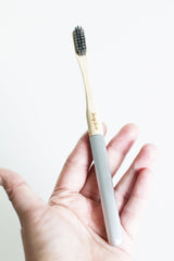 Replaceable Bamboo Toothbrush Aluminum Handle - Soft Charcoal Bristles from Lucky Teeth