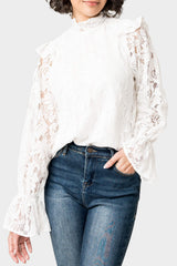 Long Puff Sleeve Ruffle Trim Blouse from Gibsonlook