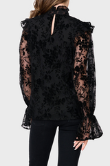Long Puff Sleeve Ruffle Trim Blouse from Gibsonlook