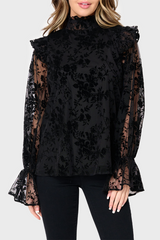 Long Puff Sleeve Ruffle Trim Blouse from Gibsonlook