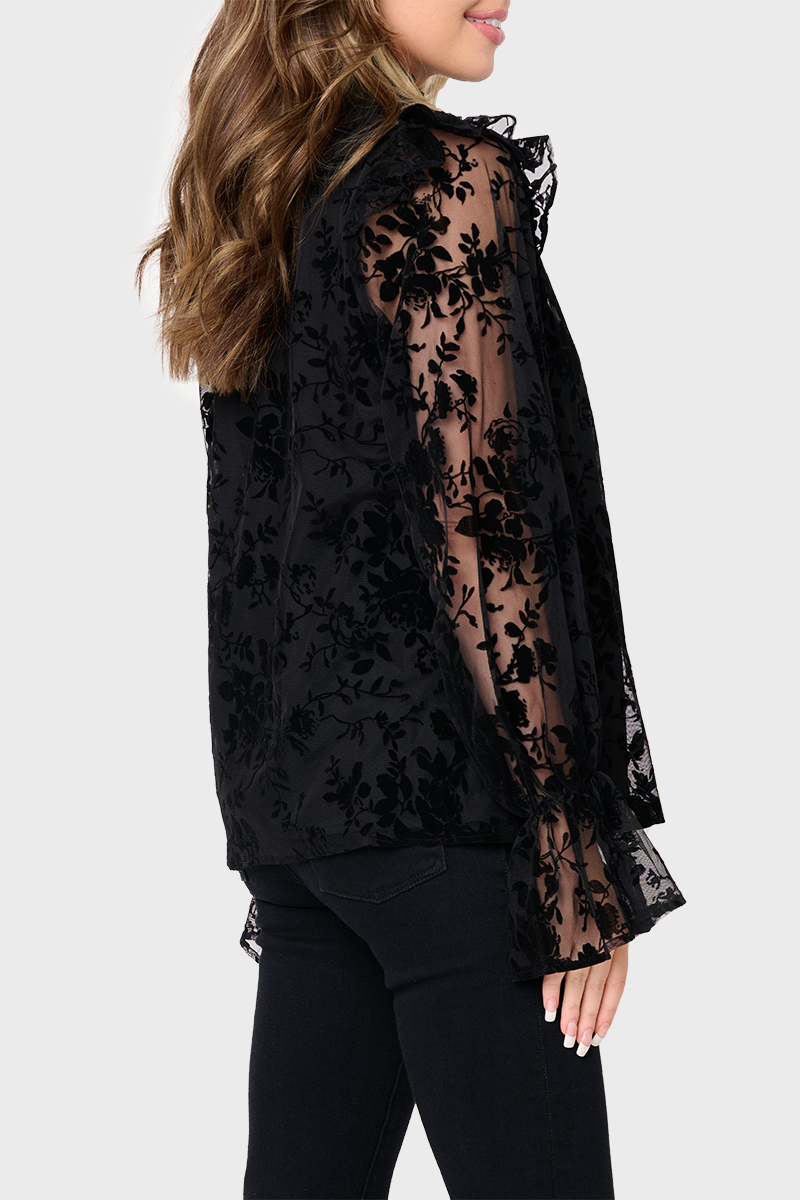 Long Puff Sleeve Ruffle Trim Blouse from Gibsonlook