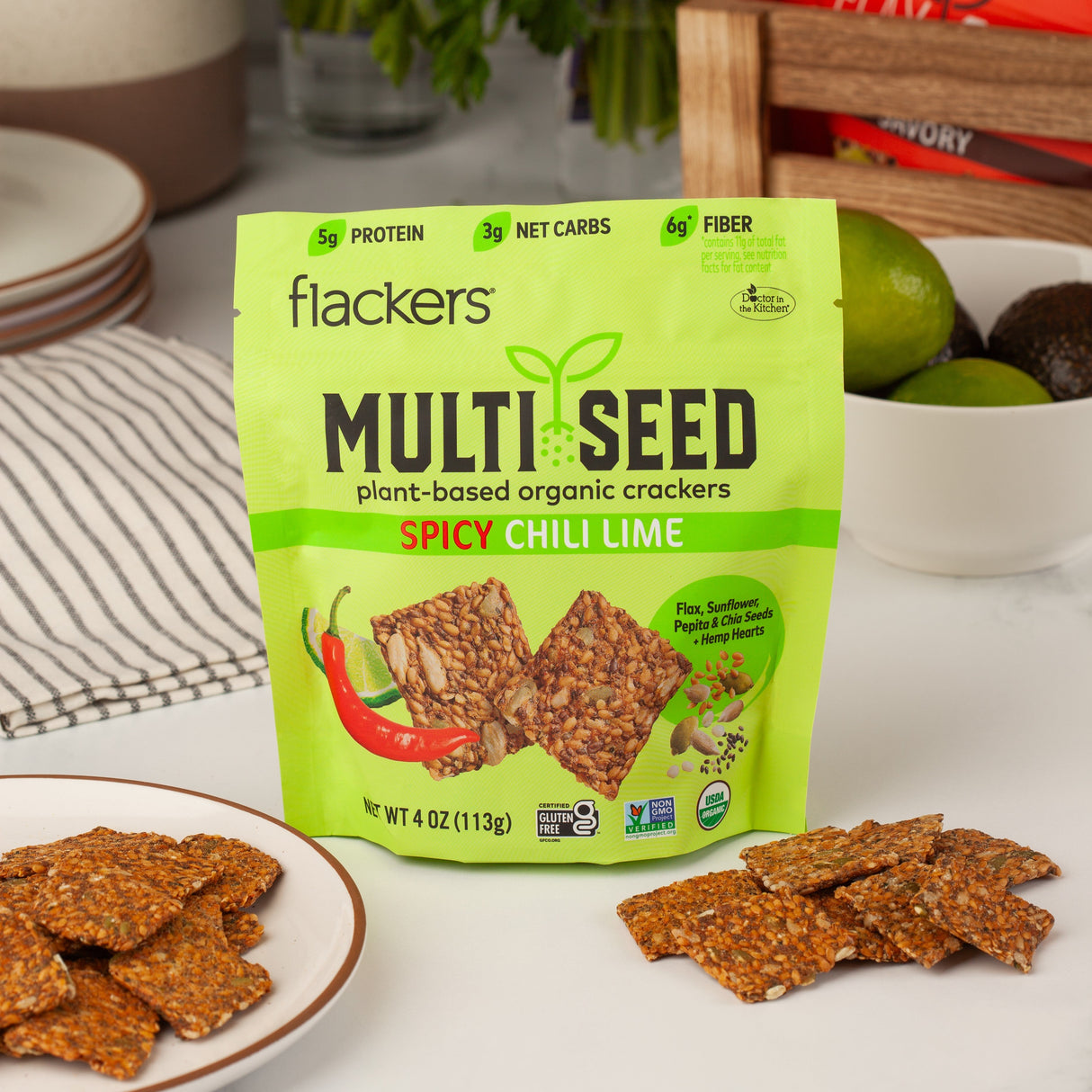 Spicy Chili Lime Multi Seed Crackers (6-pack) From Flackers