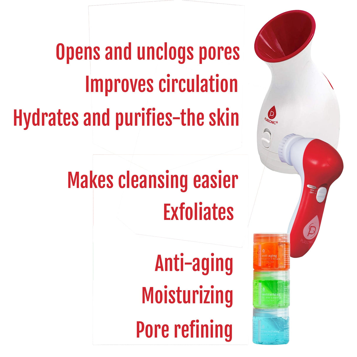 Pursonic Spa Facial Care Bundle: Facial Steamer, Cleansing Brush, & Gel Face Masks from Pursonic