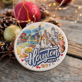 Artistic Houston Ceramic Ornament, Texas Souvenir with Vintage City Elements and Space Shuttle from OrnamentallyYou