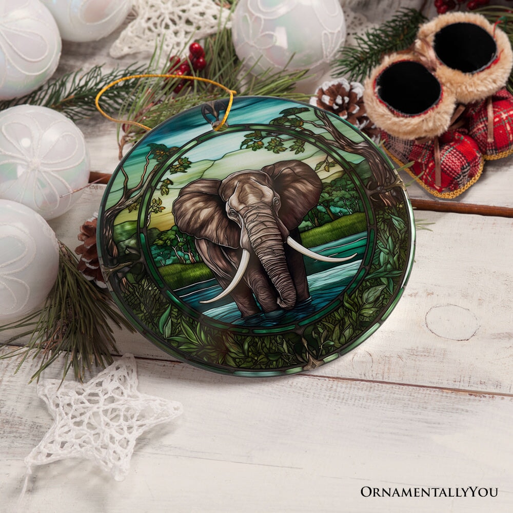 African Pachyderm Elephant Stained Glass Style Ceramic Ornament, Safari Animals Christmas Gift and Decor from OrnamentallyYou