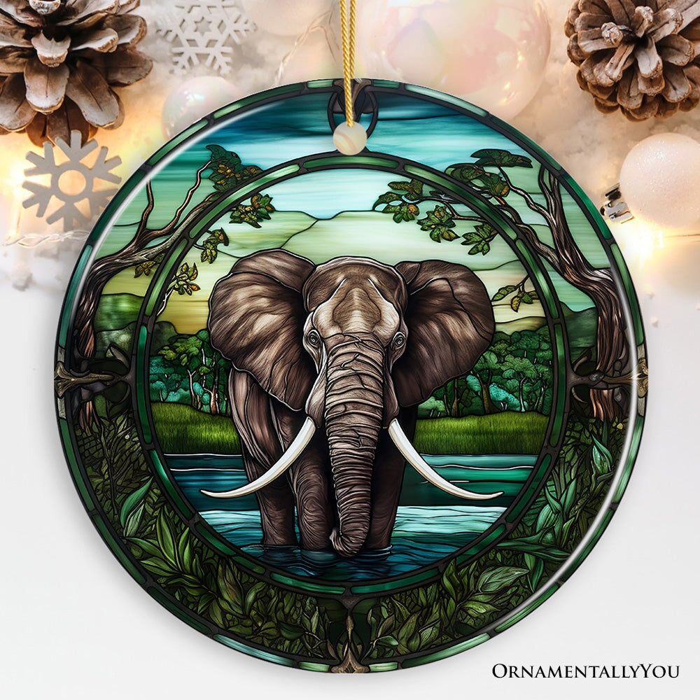 African Pachyderm Elephant Stained Glass Style Ceramic Ornament, Safari Animals Christmas Gift and Decor from OrnamentallyYou