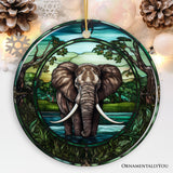 African Pachyderm Elephant Stained Glass Style Ceramic Ornament, Safari Animals Christmas Gift and Decor from OrnamentallyYou