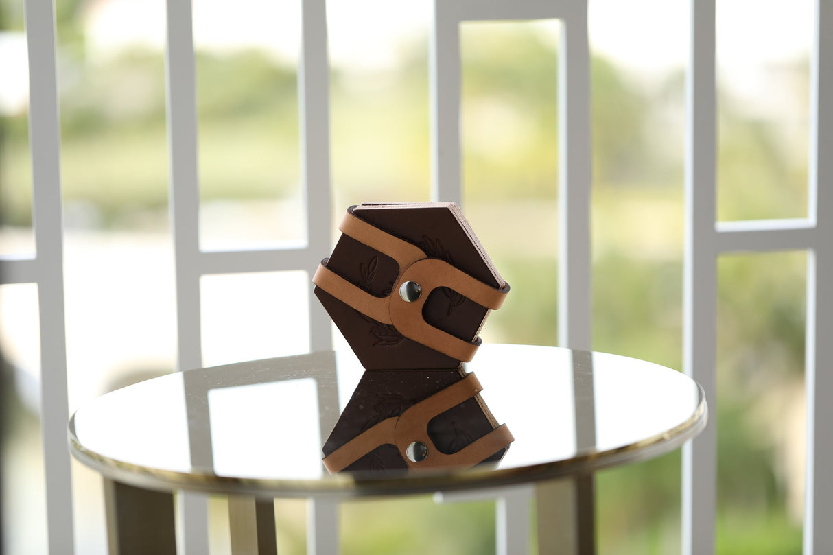 Leather Hexagon Coaster Set All for American from Lifetime Leather Co.
