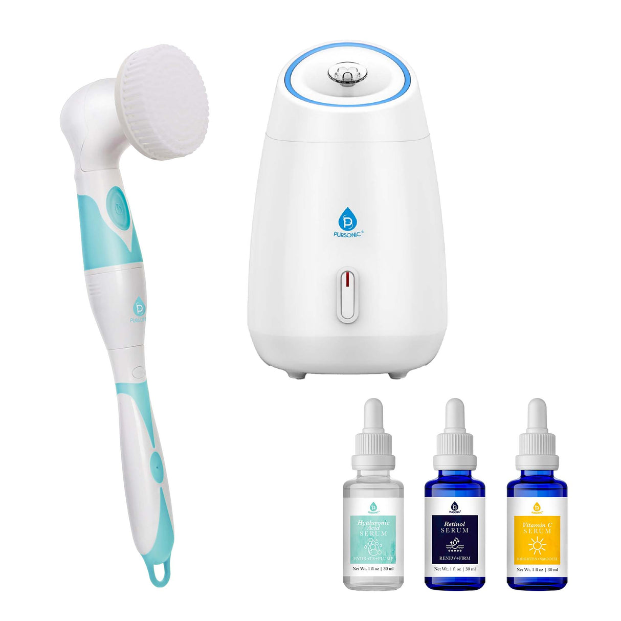 Pursonic Complete Spa & Skincare Bundle – Facial Steamer, Cleansing Brush, and Anti-Aging Serum Set from Pursonic