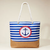 Anchor Printed Striped Rope Handle Beach Tote Bag  from Madeline Love