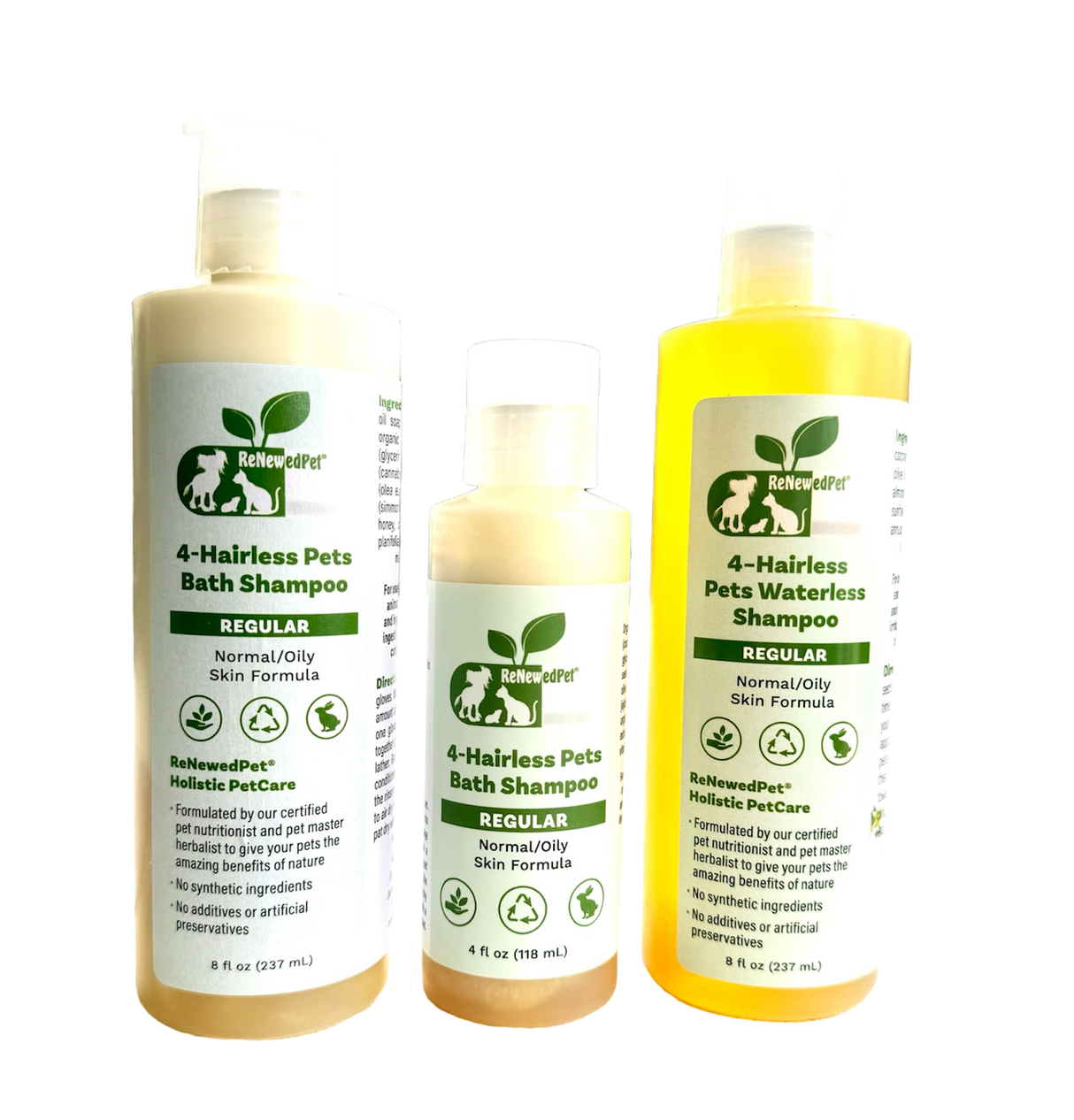 4-HAIRLESS PETS REGULAR SHAMPOO, WATERLESS SHAMPOO & CONDITIONER KIT from ReNewedPet