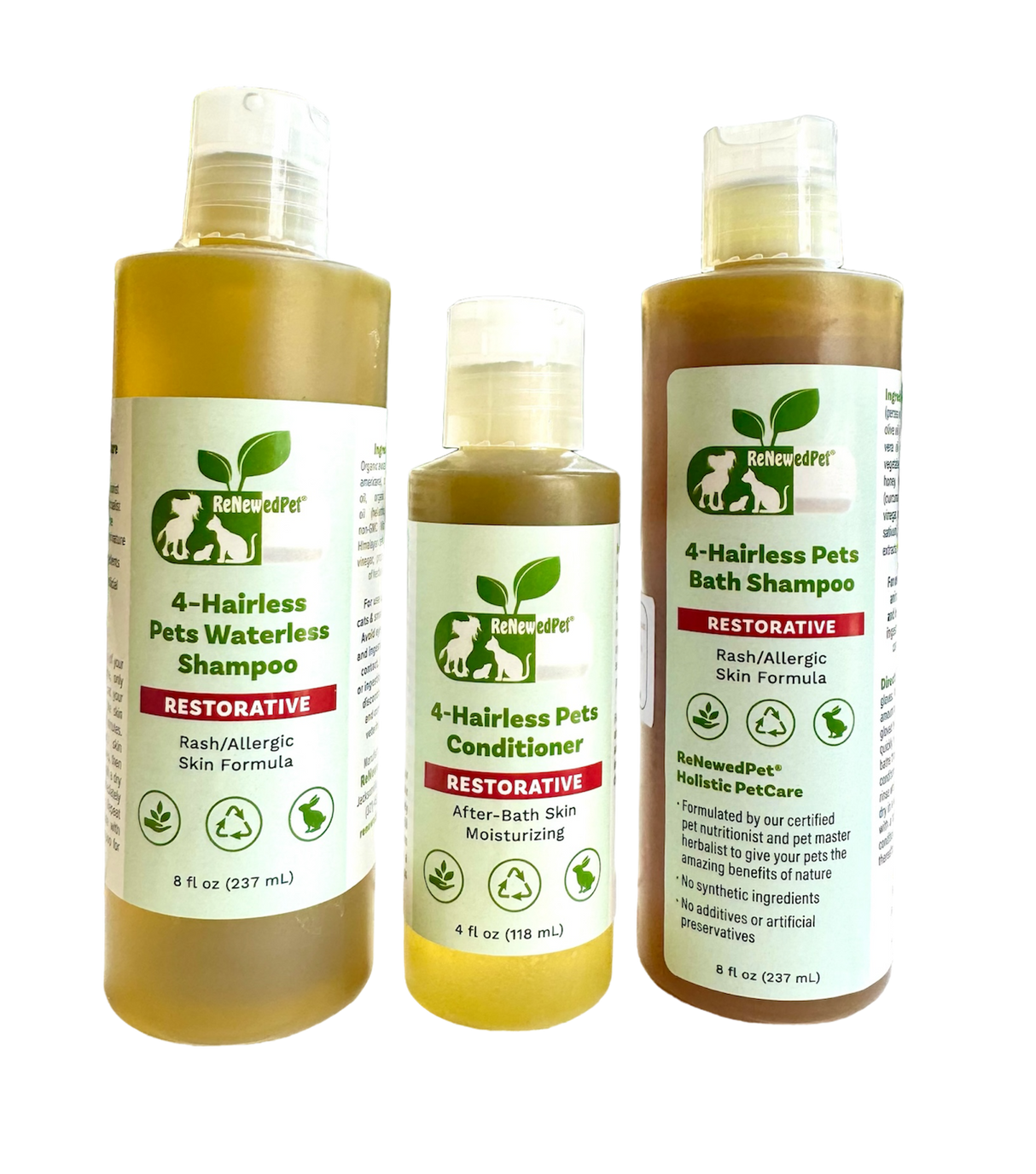 4-HAIRLESS PETS RESTORATIVE SHAMPOO, WATERLESS & CONDITIONER  from ReNewedPet