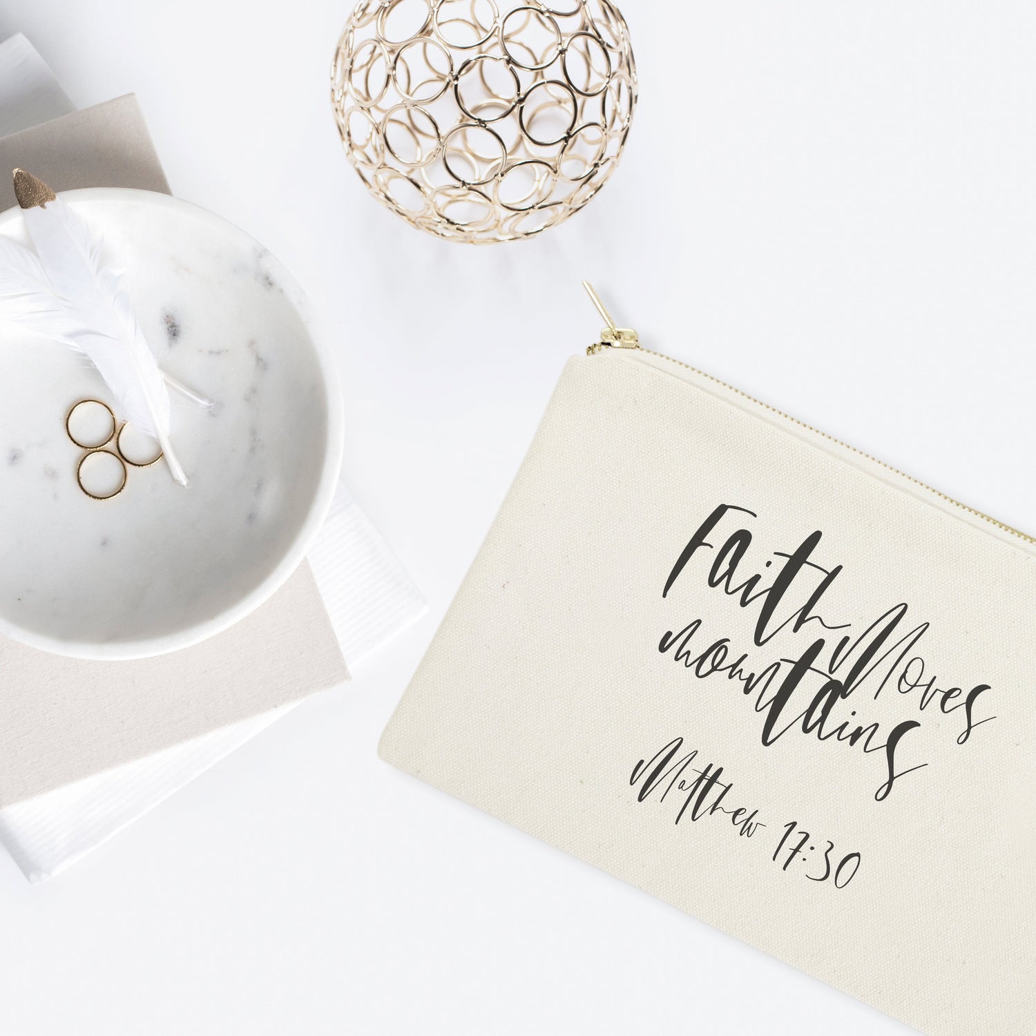 Faith Moves Mountains, Matthew 17:30 Cotton Canvas Cosmetic Bag from The Cotton & Canvas Co.