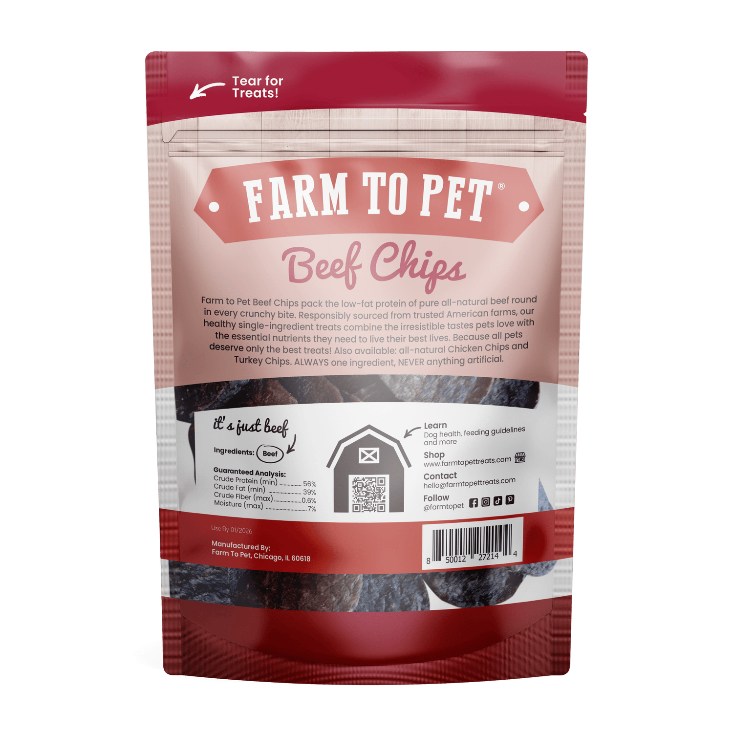 Beef Chips Dog Treats | Single-Ingredient Healthy Treats for Dogs from Farm To Pet