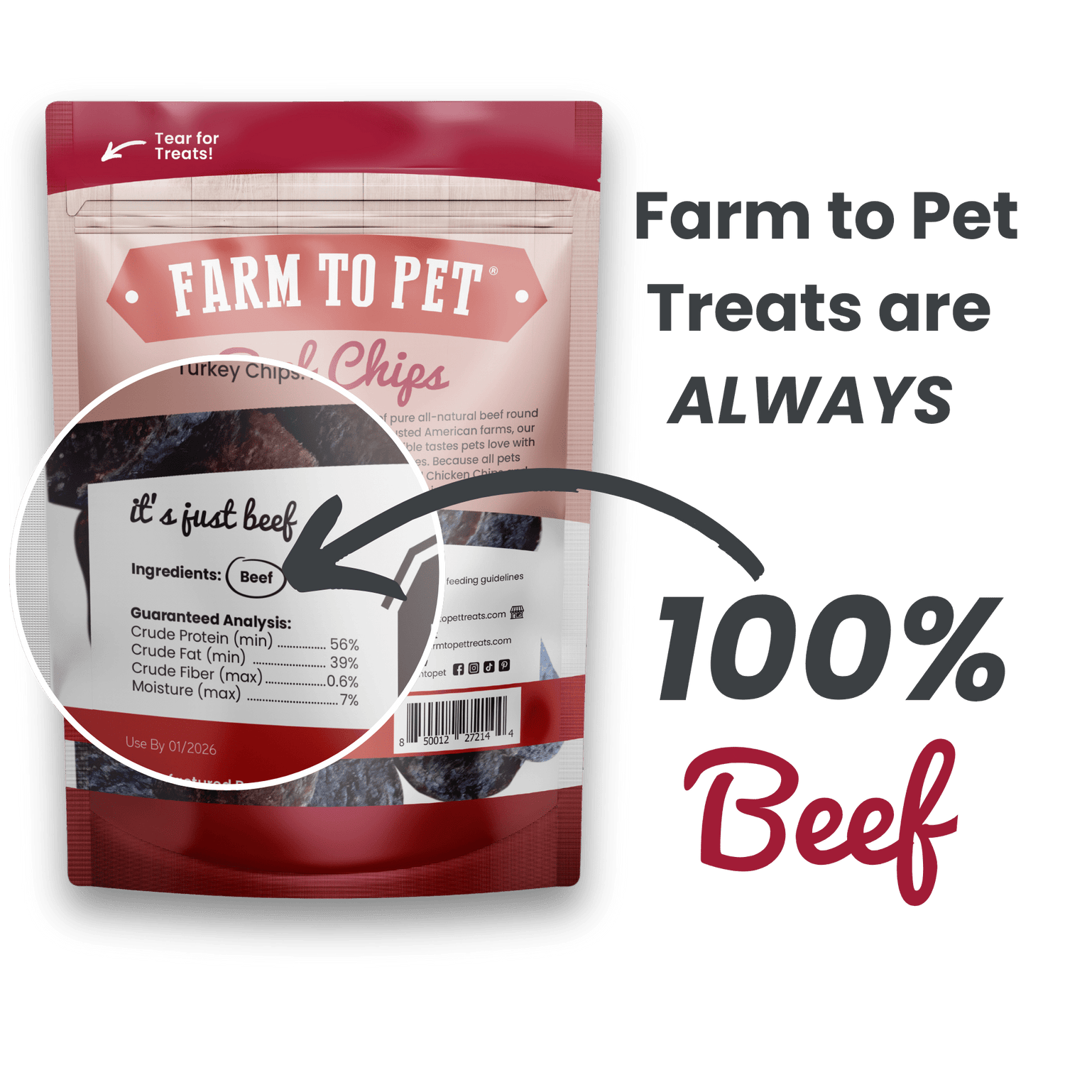 Beef Chips Dog Treats | Single-Ingredient Healthy Treats for Dogs from Farm To Pet