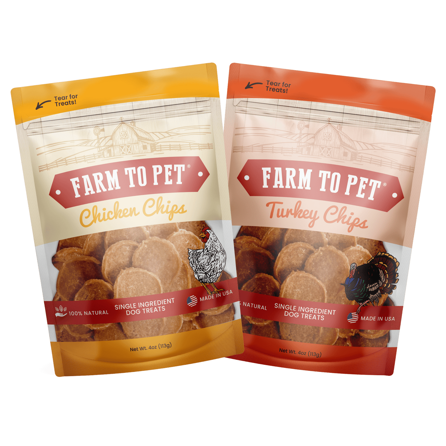 Turkey & Chicken Chip Dog Treat Duo | Single-Ingredient Poultry Treats for Dogs from Farm To Pet