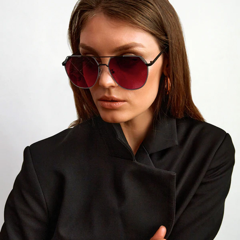 Farrah - Black Frame Ruby Lens Square Aviator Sunglasses from TopFoxx