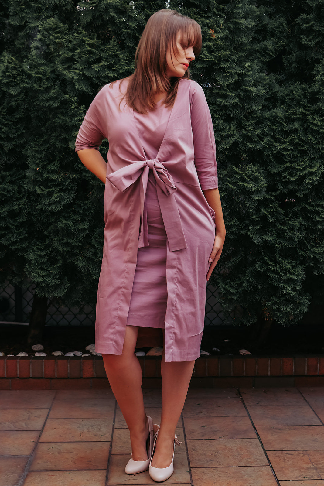 Gray Dress jacket 3/4 sleeve ties in front with pockets Premium Quality from EBRU Home