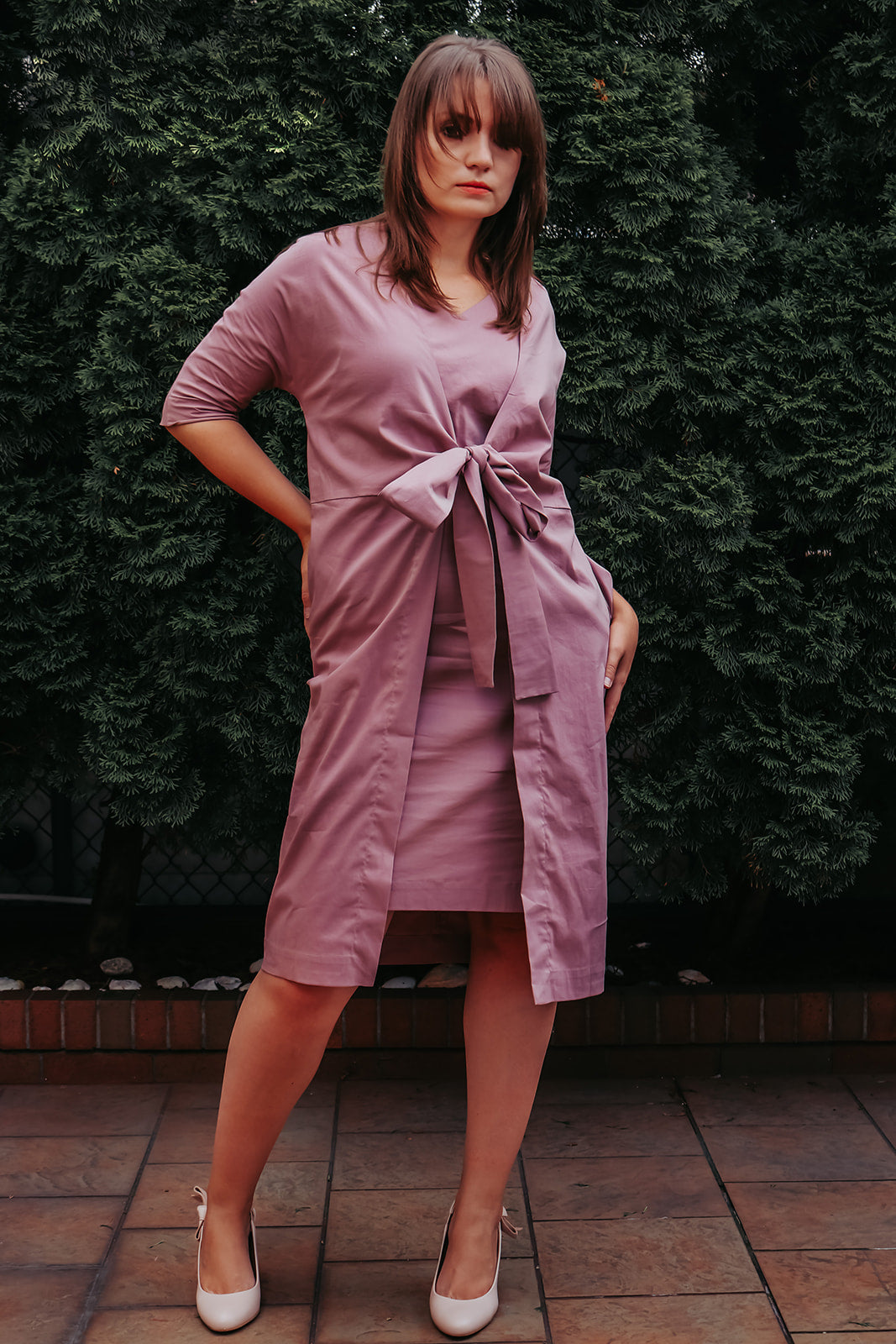 Gray Dress jacket 3/4 sleeve ties in front with pockets Premium Quality from EBRU Home