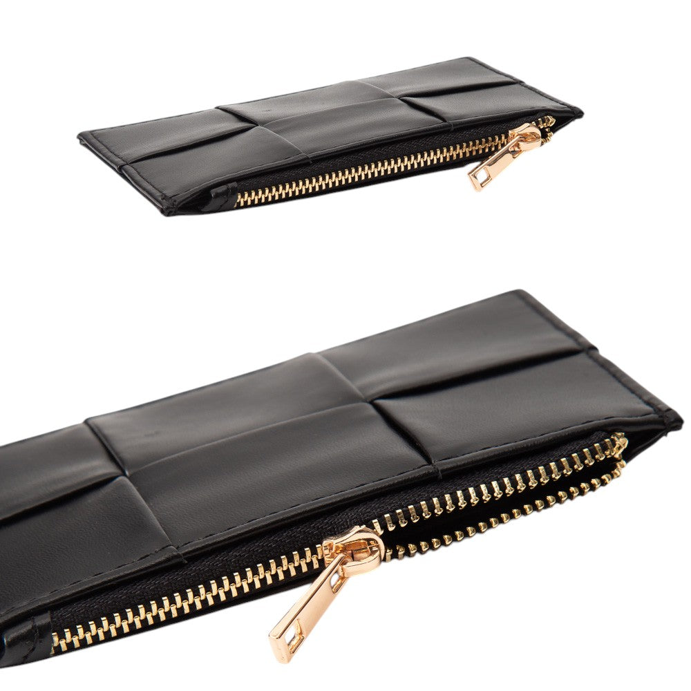 Faux Leather Weave Flat  Coin Wallet  from Madeline Love