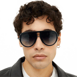 Ivy Luxe - Black Tangle-Free Round Aviator Sunglasses from TopFoxx