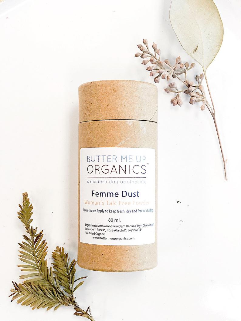 Femme Dust / Organic Talc Free Powder / No Chaffing / Freshening Powder from Butter Me Up Organics